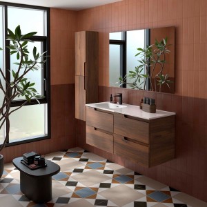 Ensemble meuble et vasque VIMA 1200 4 tiroirs Noyer Maya P450 - SALGAR 118664 