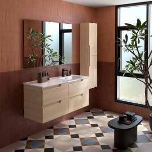 Ensemble Meuble Plan vasque et miroir VIMA 1200 4 tiroirs Chêne Sienna P450 - SALGAR 118677 