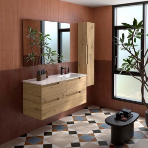 Ensemble Meuble Plan vasque et miroir VIMA 1200 4 tiroirs Chêne Montana P450 - SALGAR 118678 