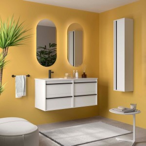 Ensemble meuble vasque salle de bain ATTILA 1200 4 tiroirs Blanc satiné P450 - SALGAR 118679 