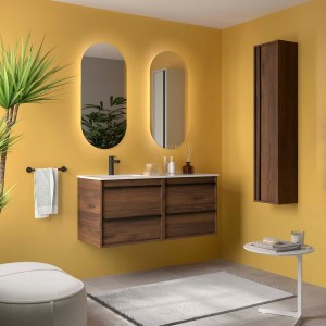 Ensemble meuble vasque salle de bain ATTILA 1200 4 tiroirs Noyer Maya P450 - SALGAR 118686 