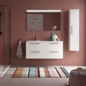 Ensemble Meuble Plan vasque et miroir SILANE 1200 4 tiroirs Blanc satiné P450 - SALGAR 118737 