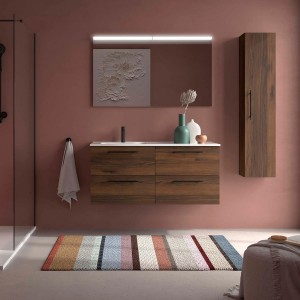 Ensemble Meuble Plan vasque et miroir SILANE 1200 4 tiroirs Noyer Maya P450 - SALGAR 118740 