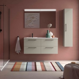 Ensemble Meuble Plan vasque et miroir SILANE 1200 4 tiroirs Gris satiné P450 - SALGAR 118741 