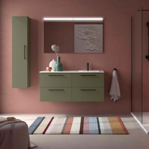 Ensemble Meuble Plan vasque et miroir SILANE 1200 4 tiroirs Green satin P450 - SALGAR 118743 