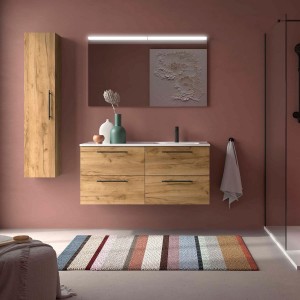 Ensemble Meuble Plan vasque et miroir SILANE 1200 4 tiroirs Chêne Africain P450 - SALGAR 118744 