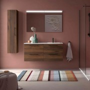 Ensemble Meuble Plan vasque et miroir SILANE 1200 4 tiroirs Noyer Maya P450 - SALGAR 118745 