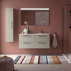 Ensemble Meuble Plan vasque et miroir SILANE 1200 4 tiroirs Gris satiné P450 - SALGAR 118746 