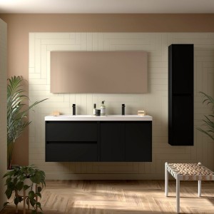 Ensemble Meuble Plan Vasque Miroir Applique NOJA II 1400 2 tiroirs 2 portes Black satin P450 - SALGAR 119257 