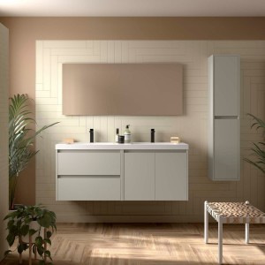 Ensemble Meuble Plan Vasque Miroir Applique NOJA II 1400 2 tiroirs 2 portes Gris satiné P450 - SALGAR 119264 