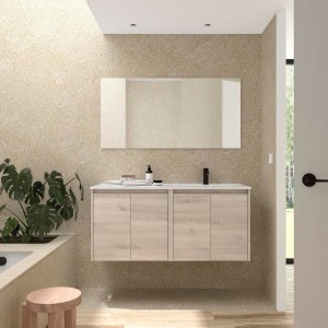 Ensemble Meuble Plan Vasque Miroir Applique NOJA II 1200 4 portes Chêne Naturel P450 - SALGAR 119691 