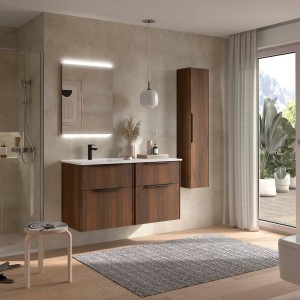 Ensemble Meuble Plan vasque et miroir LUVA 1200 4 tiroirs Noyer Maya P450 - SALGAR 119778 