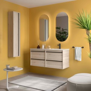 Ensemble Meuble Plan Vasque Miroir Applique ATTILA 1400 4 tiroirs Chêne Naturel P450 - SALGAR 119846 