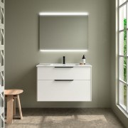 Ensemble Meuble Plan vasque et miroir LUVA 1000 2 tiroirs Blanc satiné P450 - SALGAR 119858 