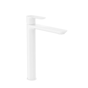 Cala mitigeur lavabo "xl" bec haut mural corps lisse cold start blanc mat - ROCA A5A346EB00 