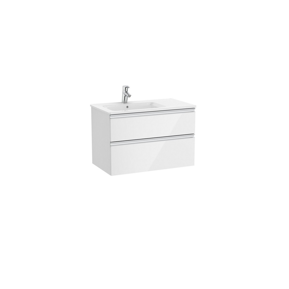 The gap unik meuble 2 tiroirs + lavabo gauche 2 trou 800mm blanc brillant - ROCA A851479806 