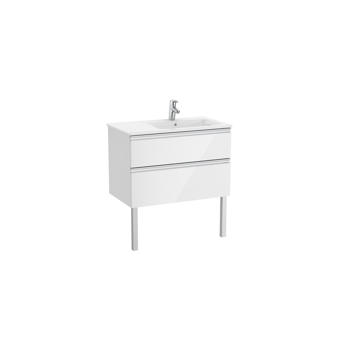 The gap unik meuble 2 tiroirs + lavabo droite 2 trou 800mm blanc brillant - ROCA A851480806 