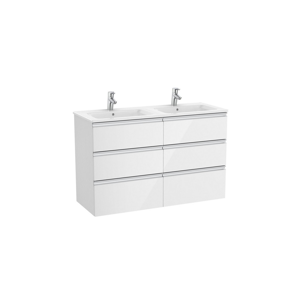 The gap unik meuble 6 tiroirs + lavabo slim double 1200mm blanc brillant - ROCA A851493806 