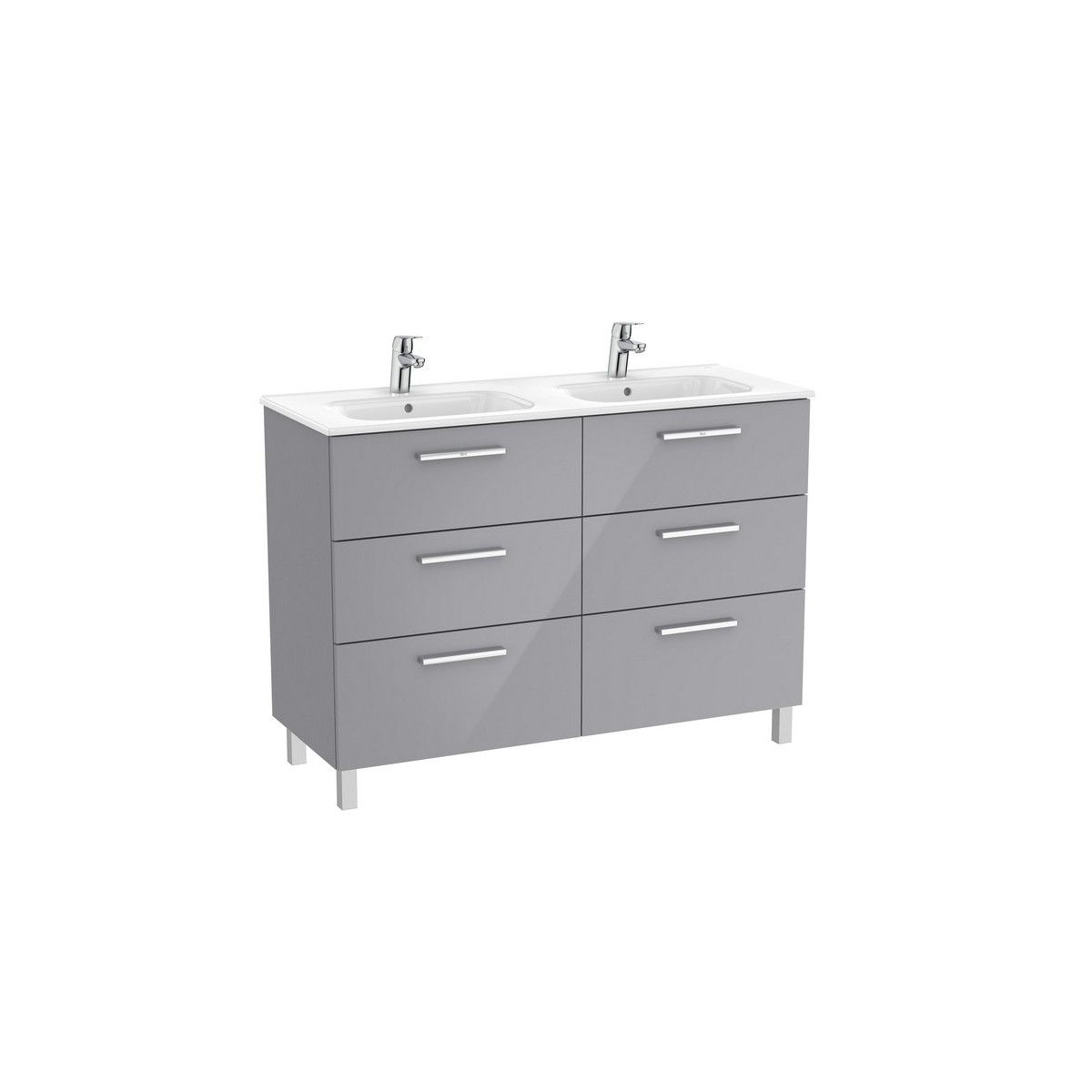 Victoria unik meuble 6 tiroirs + lavabo double 1200mm gris galet brillant - ROCA A851601516 