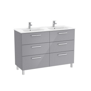 Victoria unik meuble 6 tiroirs + lavabo double 1200mm gris galet brillant - ROCA A851601516 
