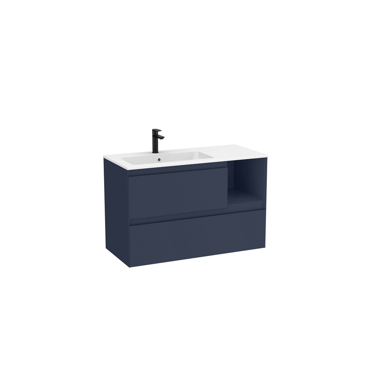 Tenue unik 2 tiroirs lavabo asymétrique gauche 1000mm bleu nuit mat - ROCA A851936538 