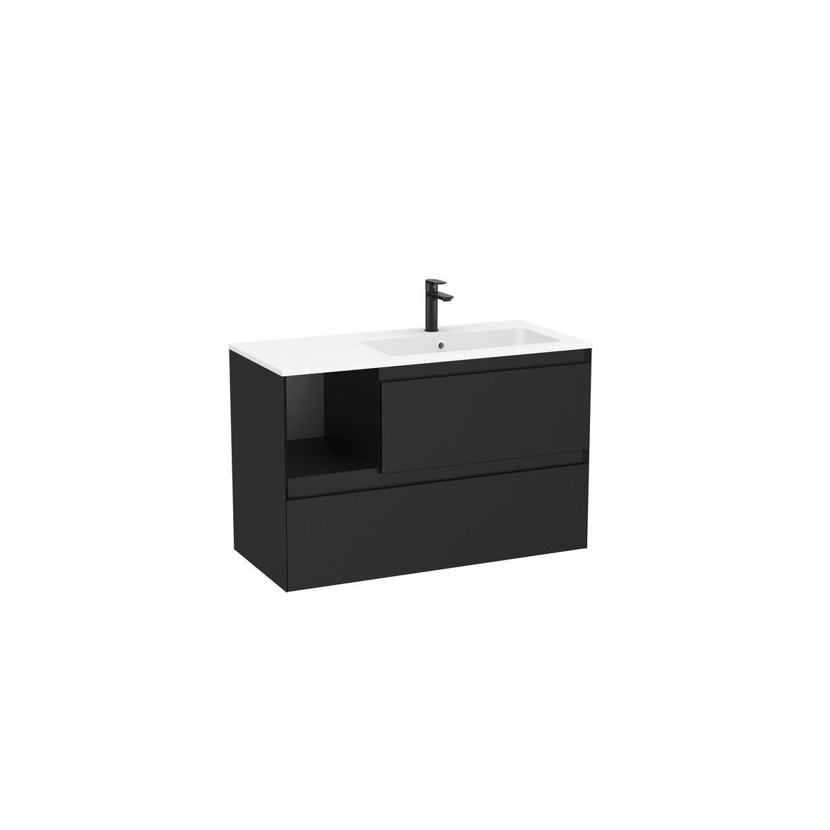 Tenue unik 2 tiroirs lavabo asymétrique droite 1000mm noir mat - ROCA A851938532 