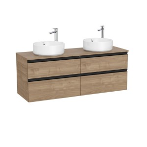 The gap meuble 4 tiroirs pour 2 vasques à poser (meuble+plan) 1400 mm noyer - ROCA A851961517 