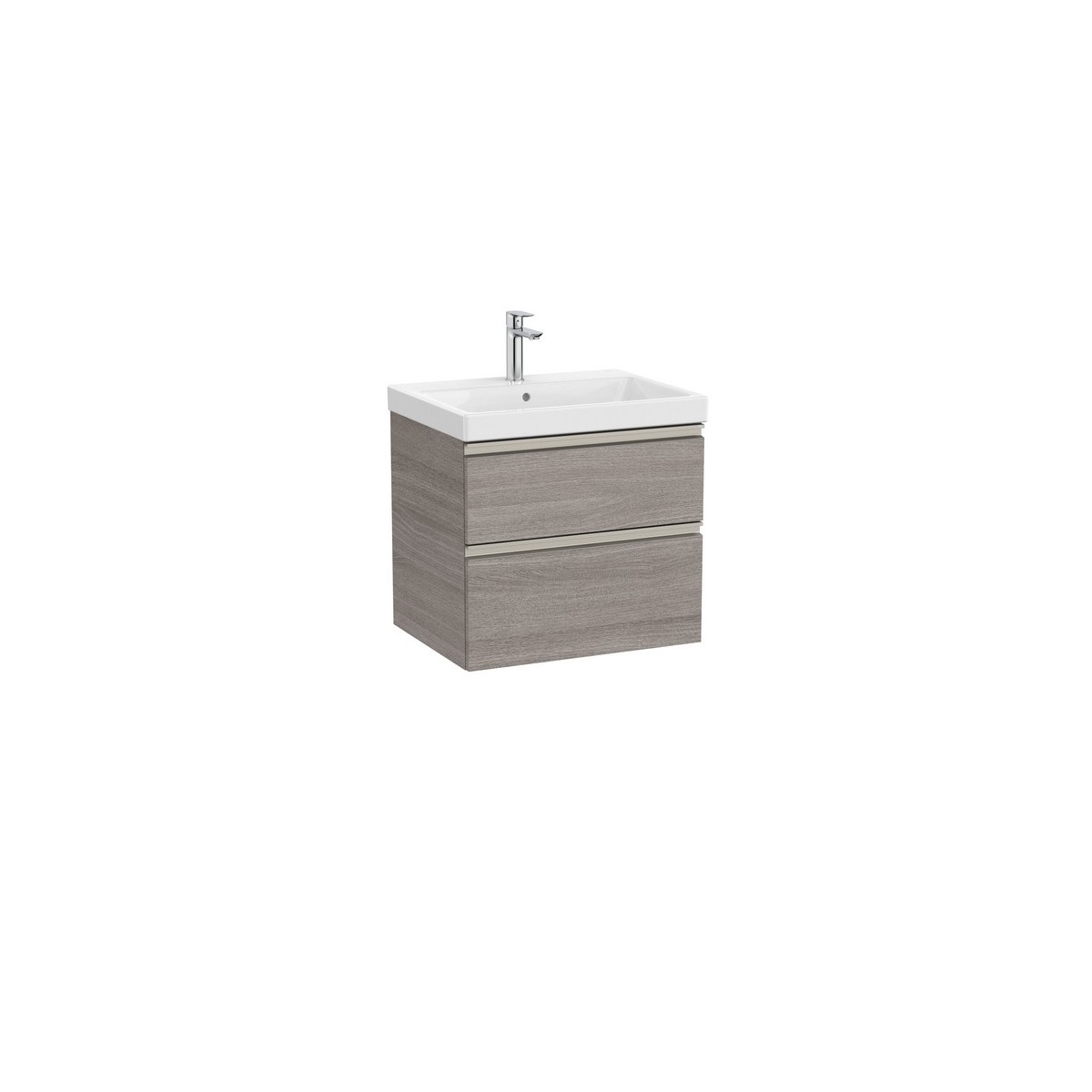 The gap unik 2 tiroirs lavabo mural 600 mm city oak/poignées nickel mat - ROCA A851963402 