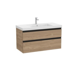 The gap unik 2 tiroirs lavabo mural centré 1000 mm noyer/poignées noires - ROCA A851965517 