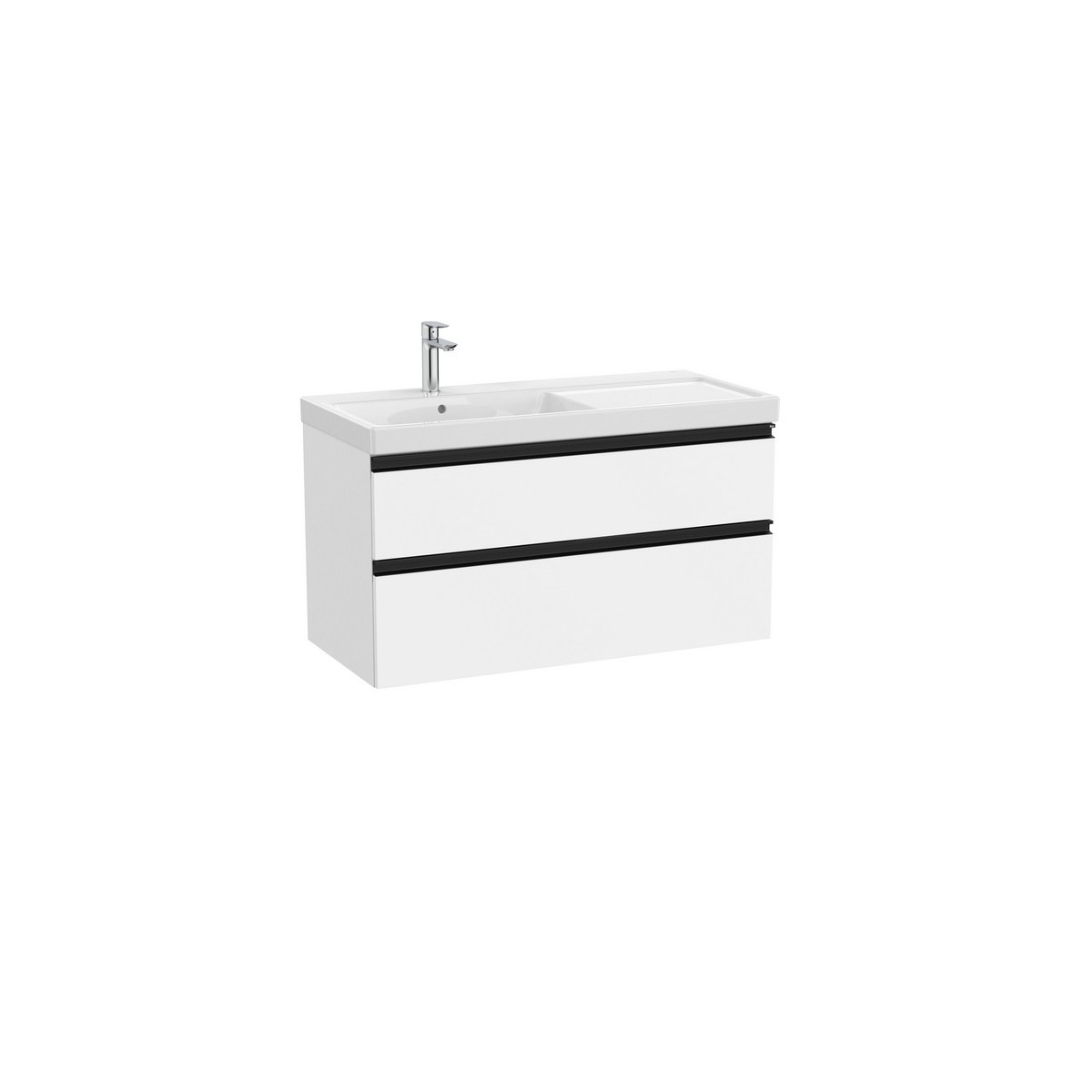 The gap unik 2 tiroirs lavabo asym gche 1000 mm blanc mat/poignées noires - ROCA A851966509 
