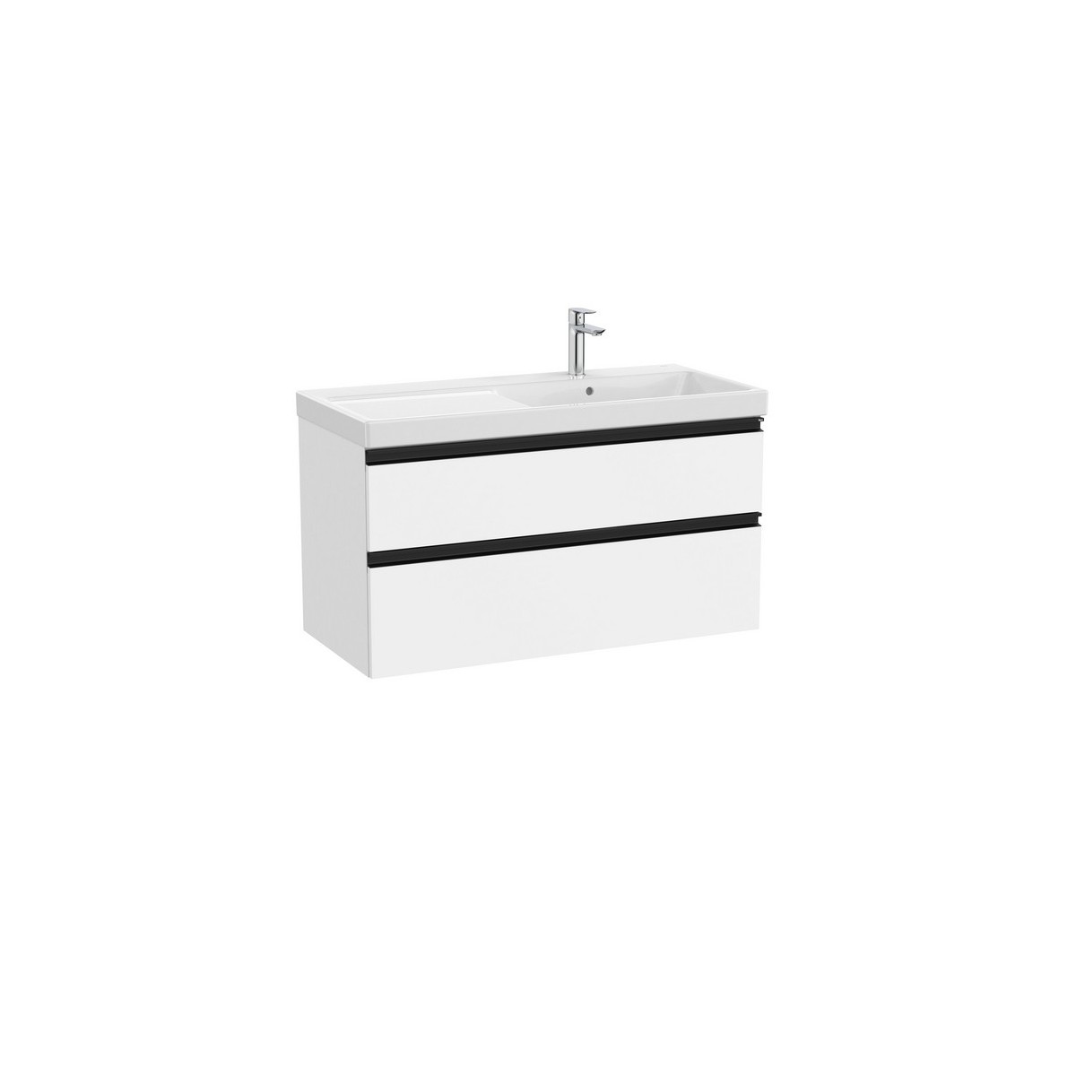 The gap unik 2 tiroirs lavabo asym dte 1000 mm blanc mat/poignées noires - ROCA A851967509 