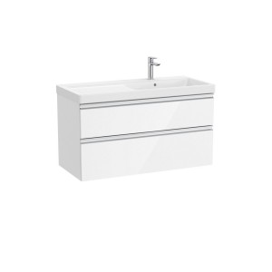 The gap unik 2 tiroirs lavabo asym dte 1000 mm blanc brill/poignées alu brill - ROCA A851967806 