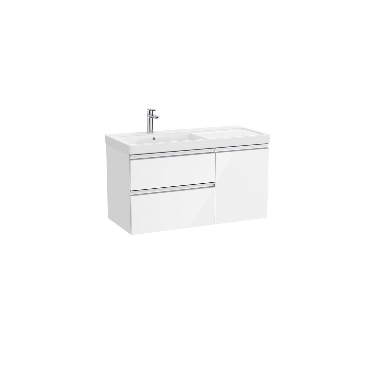 The gap unik 2t+1p lavabo mural asym gche 1000 blanc brill/poignées alu brill - ROCA A851968806 