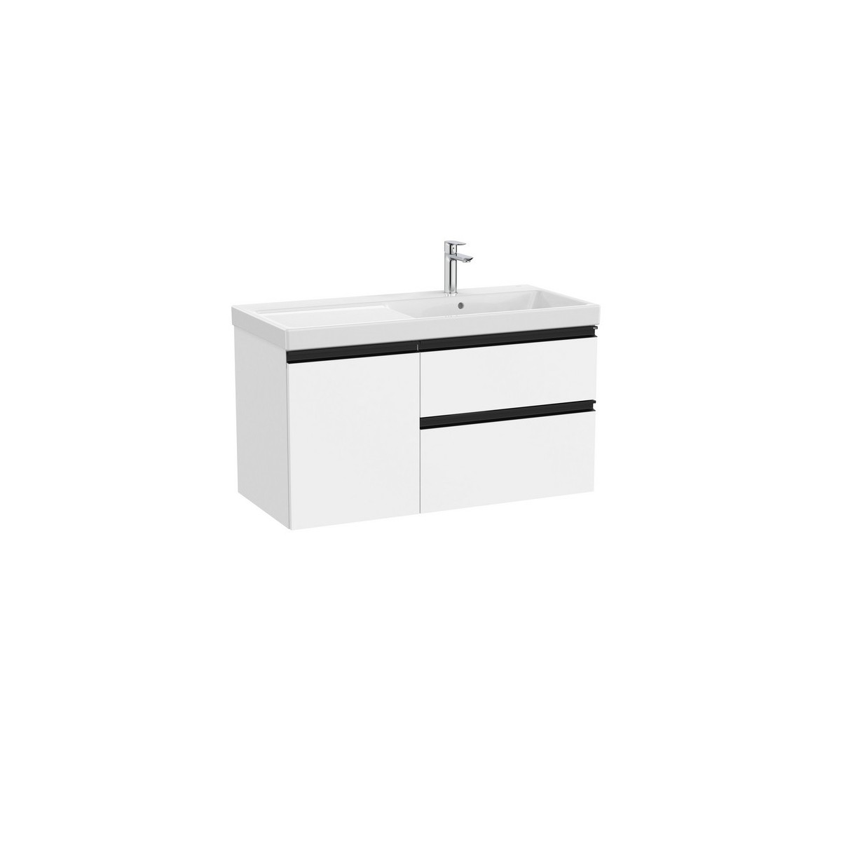 The gap unik 2t+1p lavabo mural asym dte 1000 mm blanc mat/poignées noires - ROCA A851969509 