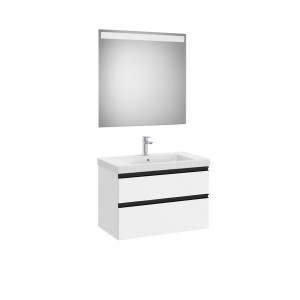 The gap pack 2t lavabo mural (unik+miroir) 800mm blanc mat/poignées noires - ROCA A851975509 