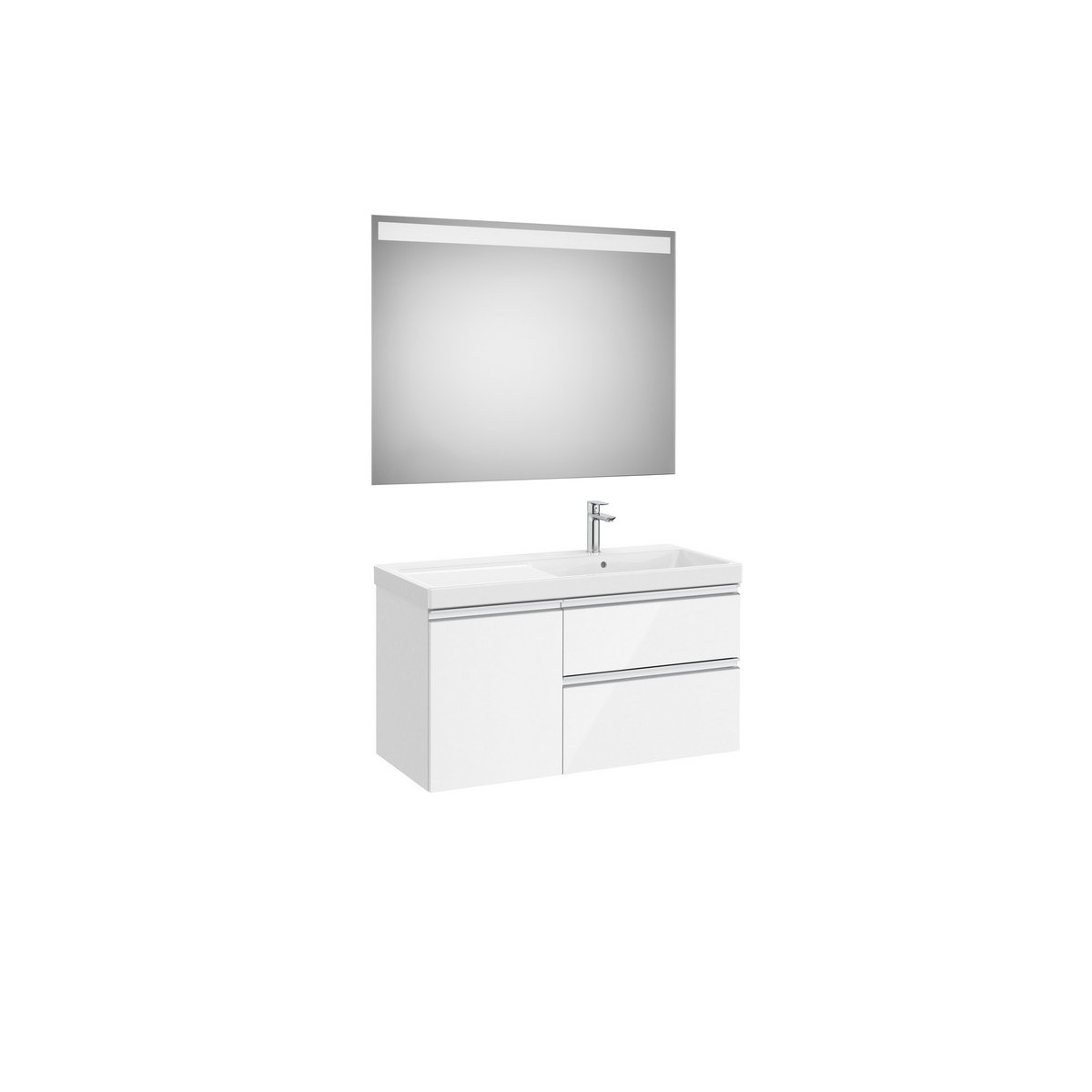 The gap pack 2t+1p lavabo mural droite 1000 blanc brill/poignées alu brillantes - ROCA A851980806 