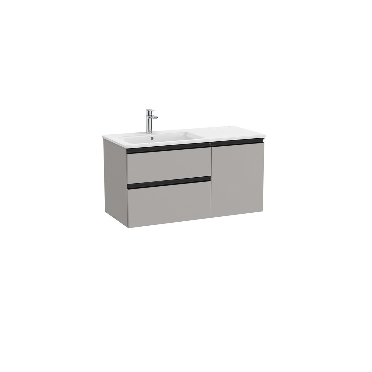 The gap unik 2t+1p lavabo asym gauche slim 1000 gris moyen mat/poignées noires - ROCA A851996547 