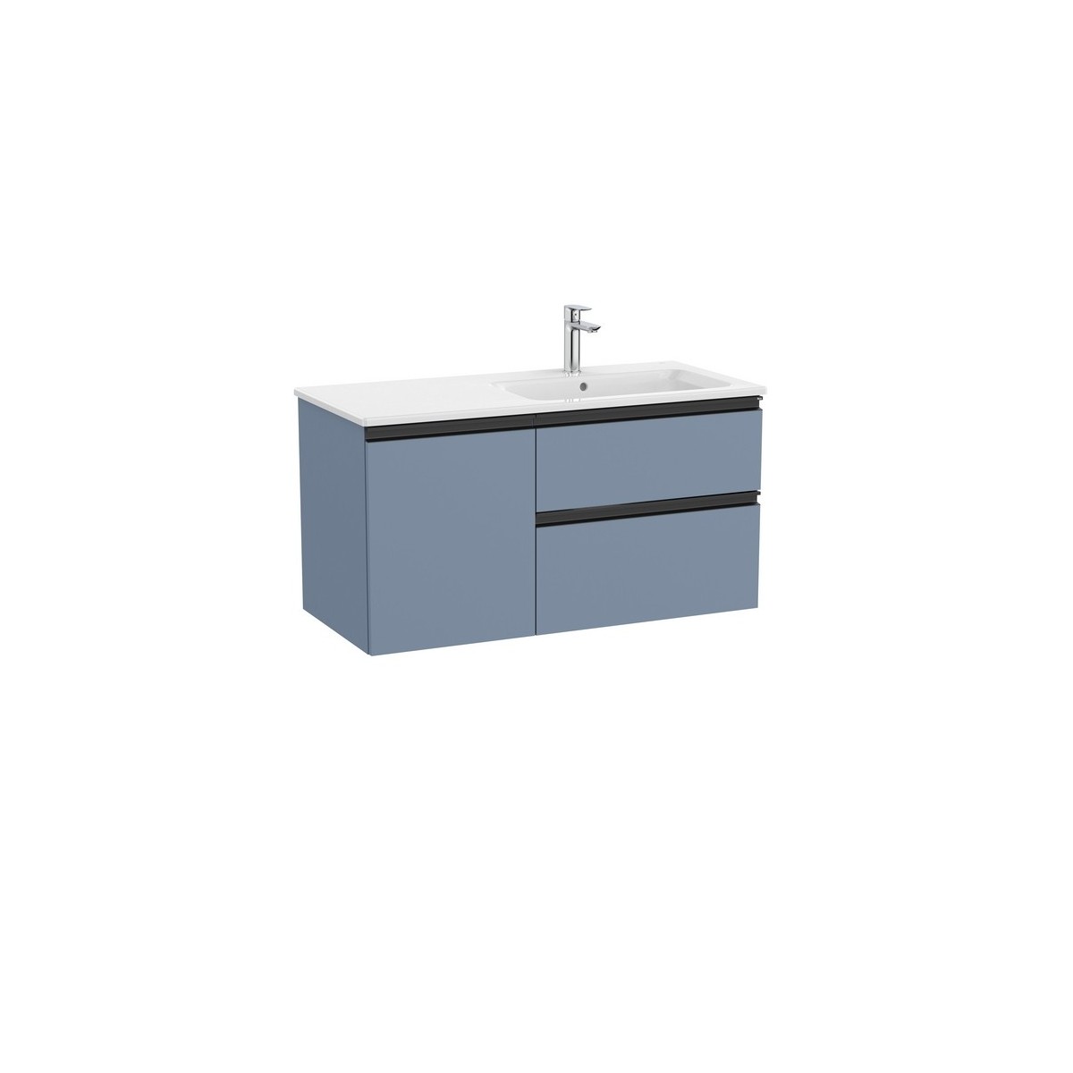 The gap unik 2t+1p lavabo asym droite slim 1000 bleu mat/ poignées noires - ROCA A851997548 
