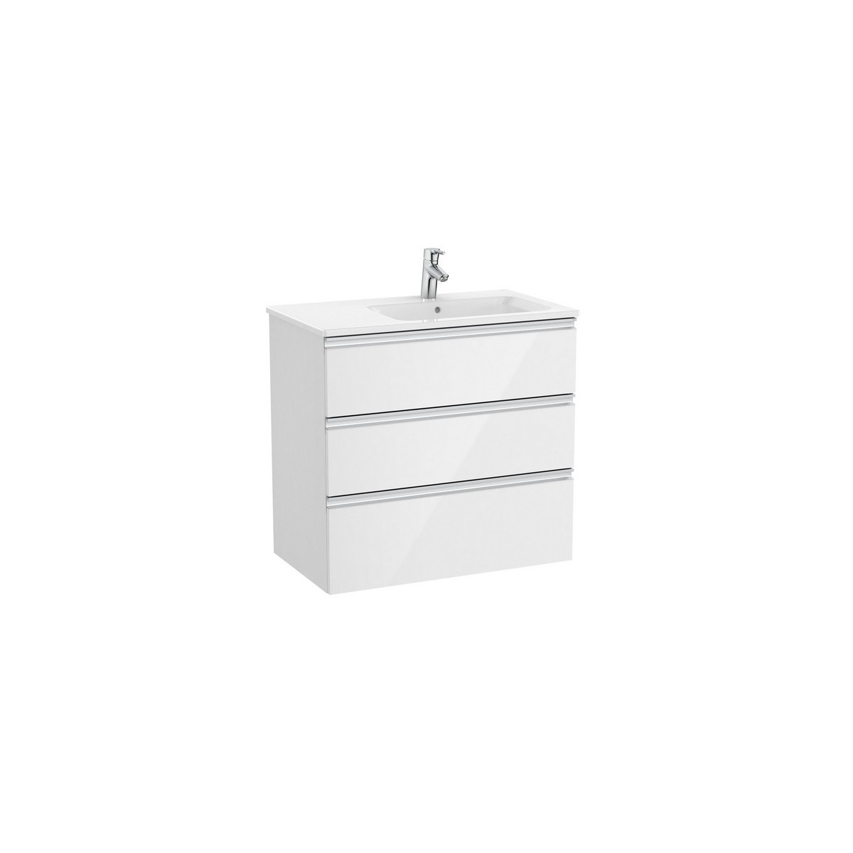 The gap unik meuble 3 tiroirs + lavabo slim droite 800mm blanc brillant - ROCA A851489806 