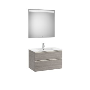 The gap pack meuble 2 tiroirs + lavabo slim + miroir led eidos 800mm city oak - ROCA A851511402 