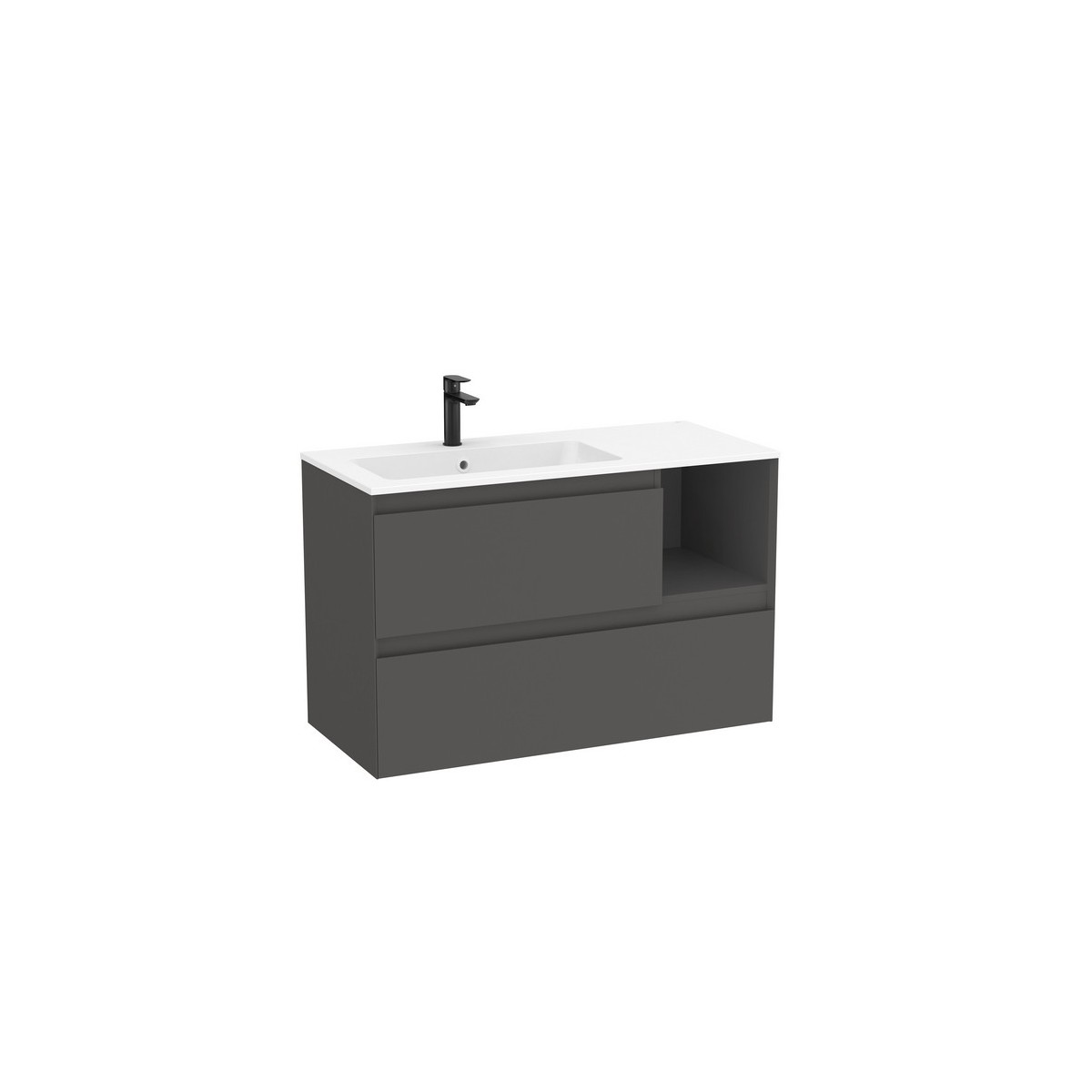 Tenue unik 2 tiroirs lavabo asymétrique gauche 1000mm onyx mat - ROCA A851936531 