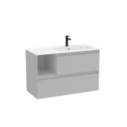 Tenue unik 2 tiroirs lavabo asymétrique droite 1000mm perle mat - ROCA A851938530 