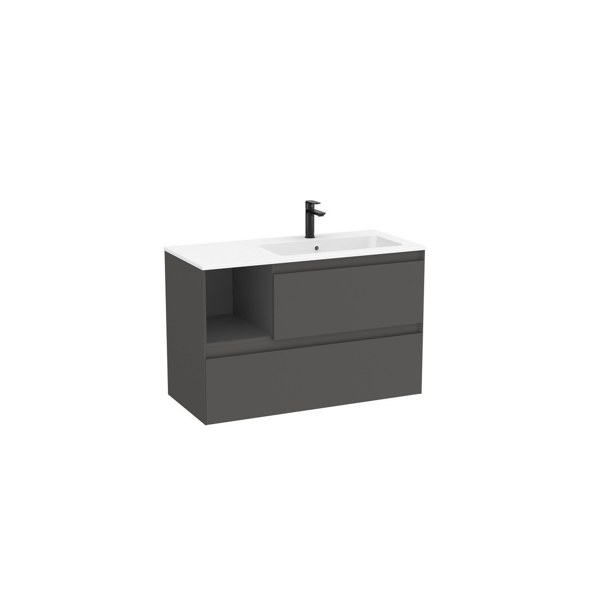 Tenue unik 2 tiroirs lavabo asymétrique droite 1000mm onyx mat - ROCA A851938531 