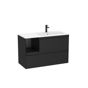 Tenue unik 2 tiroirs lavabo asymétrique droite 1000mm noir mat - ROCA A851938532 
