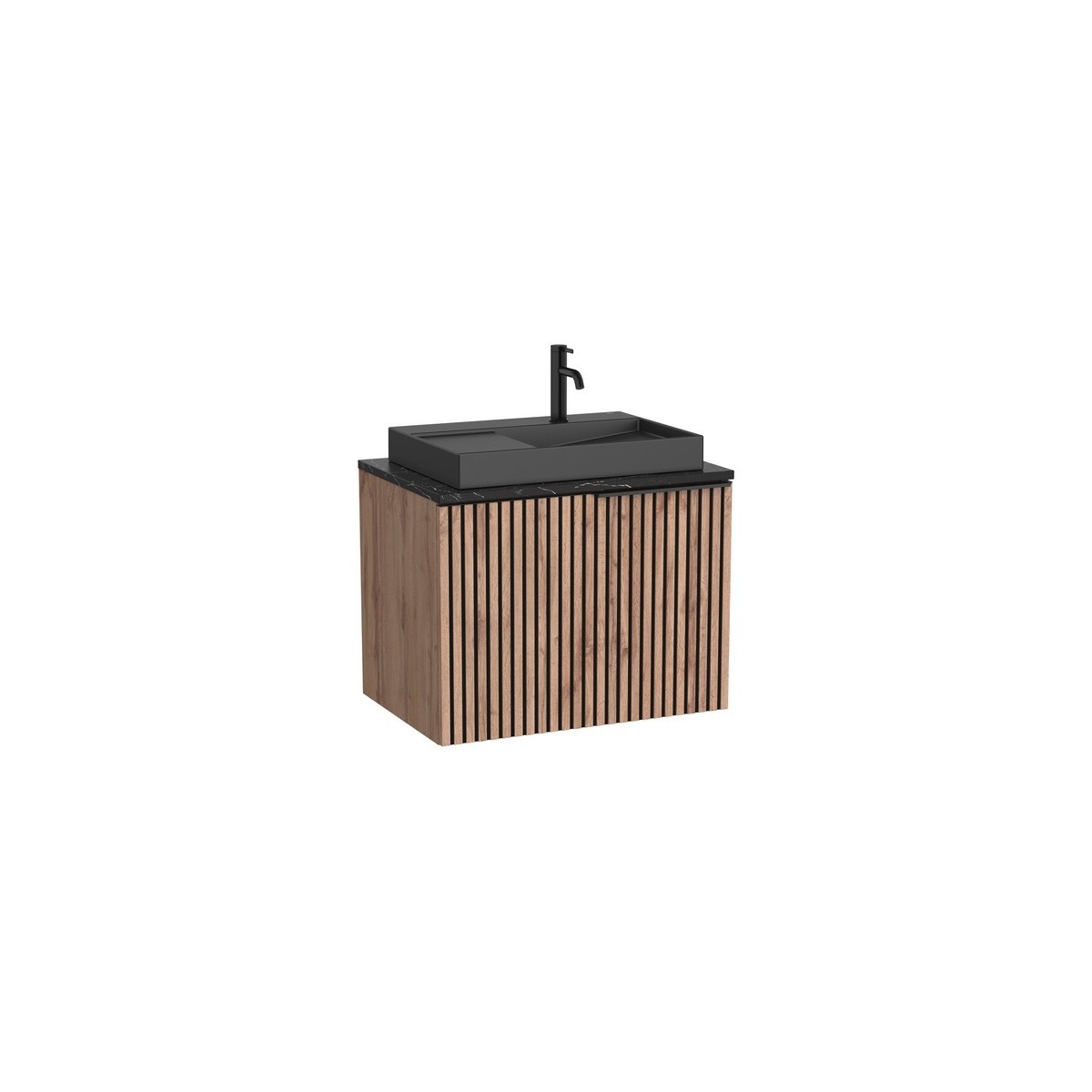 Horizon unik meuble 1t 700 + plan noir + vasque view 600x420 mm noire mate - ROCA A851948553 