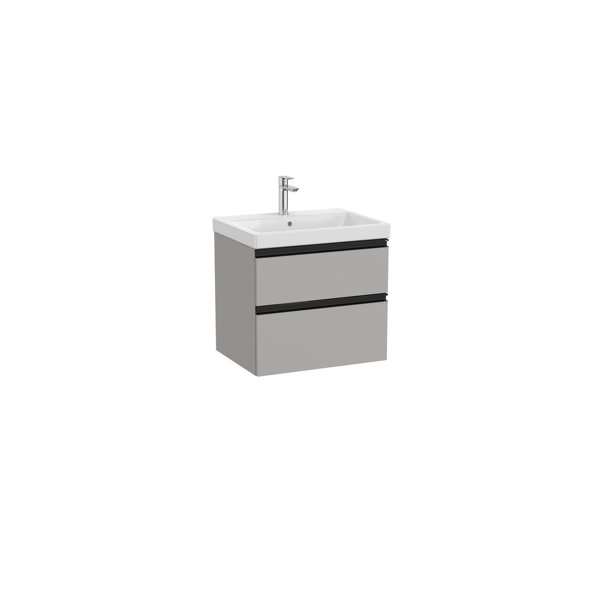 The gap unik 2 tiroirs lavabo mural 600 mm gris moyen mat/poignées noires - ROCA A851963547 