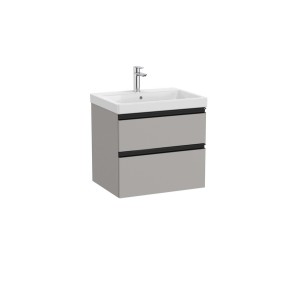 The gap unik 2 tiroirs lavabo mural 600 mm gris moyen mat/poignées noires - ROCA A851963547 