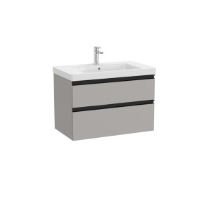 The gap unik 2 tiroirs lavabo mural 800 mm gris moyen mat/poignées noires - ROCA A851964547 