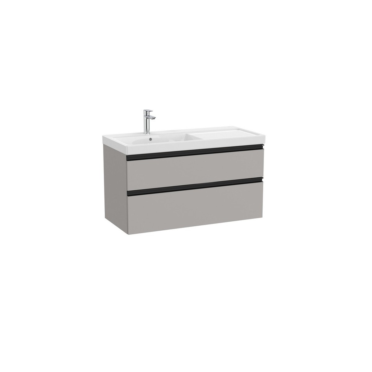 The gap unik 2 tiroirs lavabo asym gche 1000 mm gris moyen mat/poignées noires - ROCA A851966547 