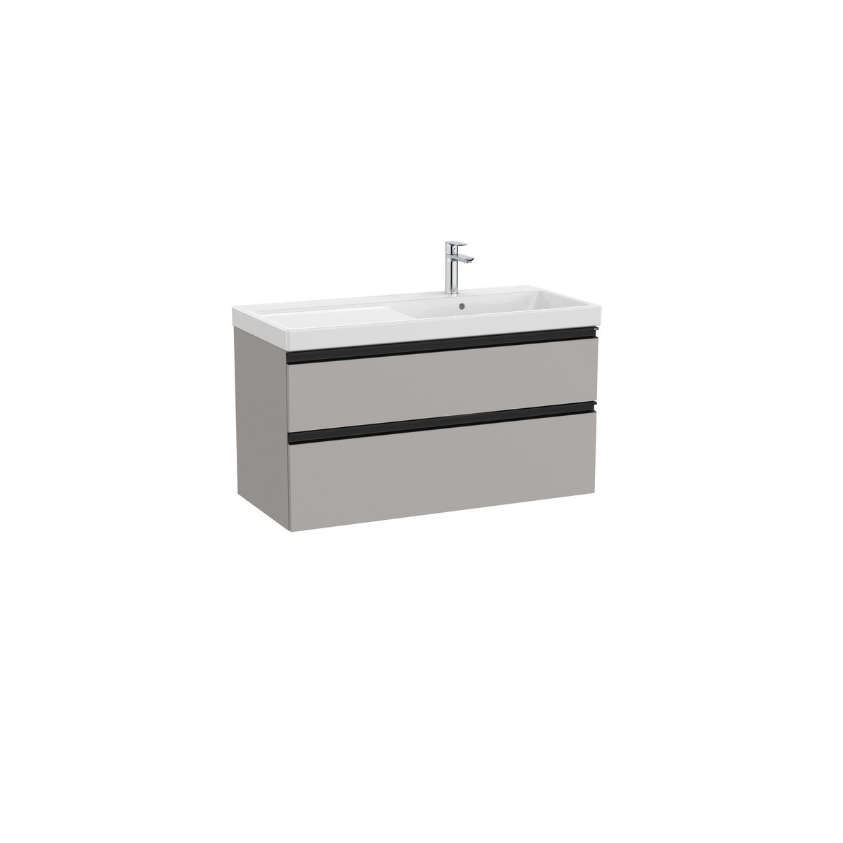 The gap unik 2 tiroirs lavabo asym dte 1000 mm gris moyen mat/poignées noires - ROCA A851967547 
